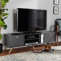 Baxton Studio LV19TV1912-Dark Grey-TV Kelson Modern and Contemporary Dark Grey and Gold Finished Wood TV Standb